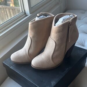 Liliana Taupe Suede Ankle Booties with Side Zip